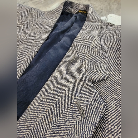 42R Men's Bret Lawrence NYC Blazer Grey/Blue 100% Silk Herringbone Sport Coat - Picture 5 of 10